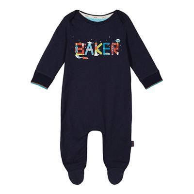 Baby boys' navy logo sleepsuit